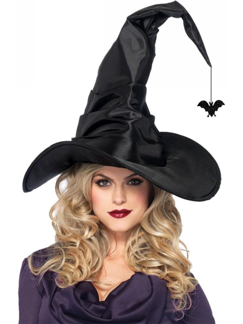🎃Women's Black Medium Halloween Witch Hat Adult Bat Wide Brim Pointed Wizard